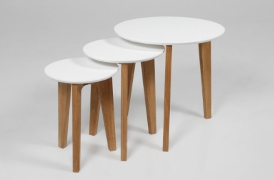 ensemble de 3 tables basses design elise en bois lacqué blanc