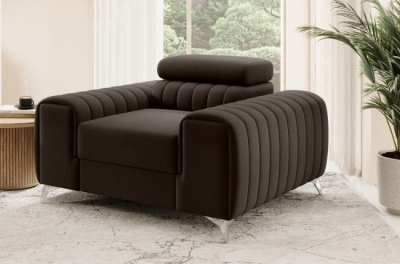 fauteuil 1 place en tissu velours catégorie luxe, chocolat, lario