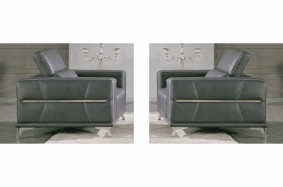 ensemble 2 fauteuils 1 place en cuir italien buffle vega, gris foncé avec surpiqure gris clair