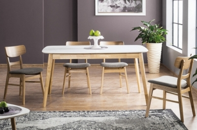 table extensible felino ii, structure bois, couleur blanc / chêne, 150 à 190 cm