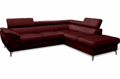 canapé d'angle convertible en velours luxe 5 places, florent, bordeaux, angle droit