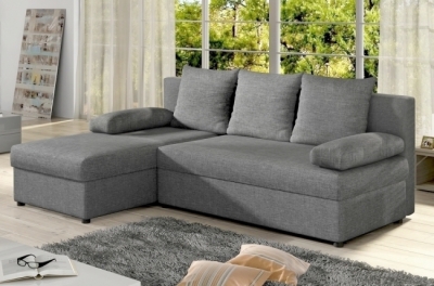 1x canapé d'angle convertible gilo - en tissu luxe 3/4 places, gris, angle gauche (vu de face) , livraison au 3ème étage et reprise de l'ancien