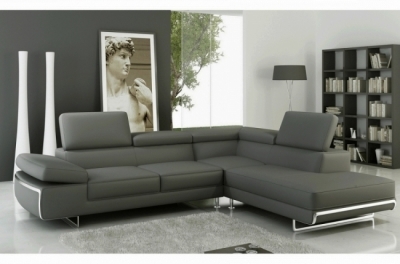canapé d'angle, en cuir italien (cuir spécial luxe) 5/6 places guci, gris foncé, angle droit