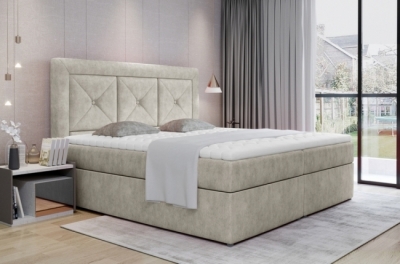 ensemble boxspring complet tête de lit + sommiers + matelas + surmatelas idylle - tissu luxe beige - 160x200 cm