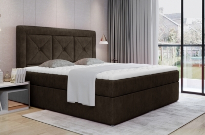 ensemble boxspring complet tête de lit + sommiers + matelas + surmatelas idylle - tissu luxe chocolat - 180x200 cm