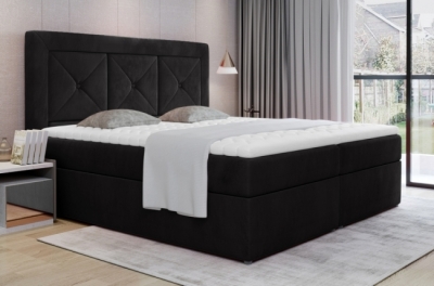 ensemble boxspring complet tête de lit + sommiers + matelas + surmatelas idylle - velours luxe noir - 160x200 cm