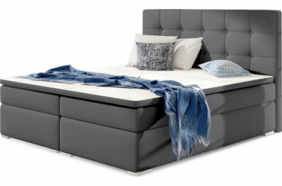 ensemble boxspring complet tête de lit + sommiers + matelas + surmatelas inaya de venesetti - simili cuir gris - 140x200 cm