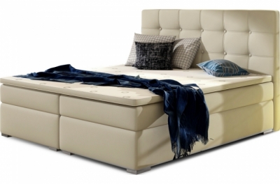 ensemble boxspring complet tête de lit + sommiers + matelas + surmatelas inaya de venesetti - simili cuir beige - 160x200 cm