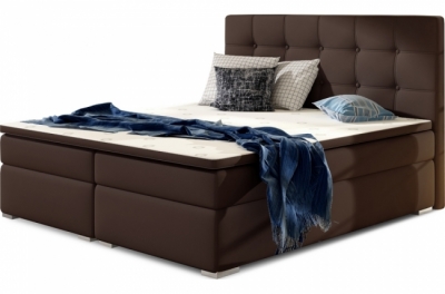 ensemble boxspring complet tête de lit + sommiers + matelas + surmatelas inaya de venesetti - simili cuir chocolat - 160x200 cm