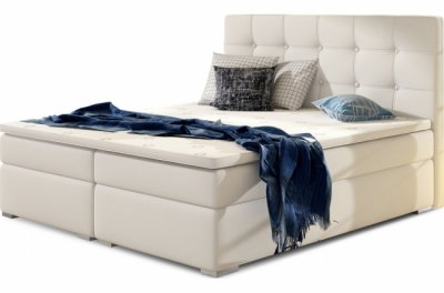 ensemble boxspring complet tête de lit + sommiers + matelas + surmatelas inaya de venesetti - simili cuir blanc cassé - 180x200 cm