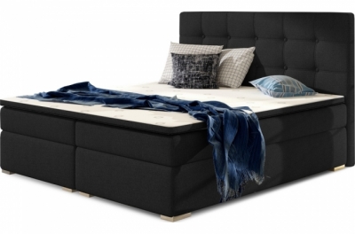 ensemble boxspring complet tête de lit + sommiers + matelas + surmatelas inaya de venesetti - tissu luxe noir - 160x200 cm