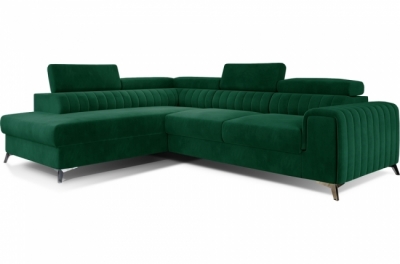 canapé d'angle convertible - larry velours luxe vert, 5 places, angle gauche (vu de face)