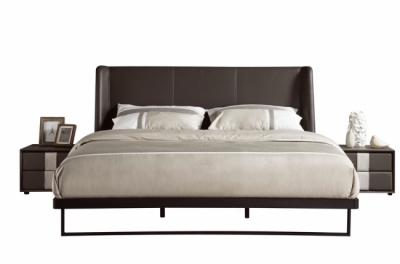 lit design en cuir italien de luxe azuro, avec sommier à lattes, couleur chocolat, 160x200