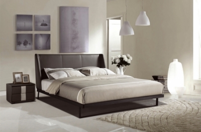 lit design en cuir italien de luxe azuro, avec sommier à lattes, couleur chocolat, 140x200