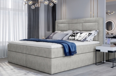 ensemble boxspring complet tête de lit + sommiers + matelas + surmatelas vista de venesetti - tissu luxe gris - 160 x 200 cm