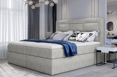 ensemble boxspring complet tête de lit + sommiers + matelas + surmatelas vista de venesetti - tissu luxe gris - 180 x 200 cm