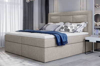 ensemble boxspring complet tête de lit + sommiers + matelas + surmatelas vista de venesetti - tissu luxe beige - 180 x 200 cm