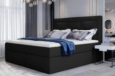 ensemble boxspring complet tête de lit + sommiers + matelas + surmatelas vista de venesetti - simili cuir noir - 160 x 200 cm