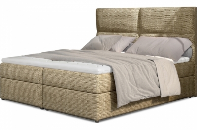 ensemble boxspring complet tête de lit + sommiers + matelas + surmatelas amaris de venesetti - tissu luxe beige - 180x200 cm