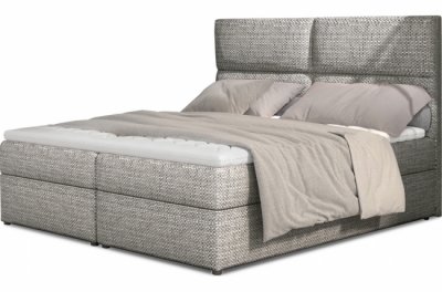 ensemble boxspring complet tête de lit + sommiers + matelas + surmatelas amaris de venesetti - tissu luxe gris - 180x200 cm