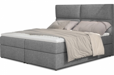 ensemble boxspring complet tête de lit + sommiers + matelas + surmatelas amaris de venesetti - tissu luxe gris clair - 140x200 cm