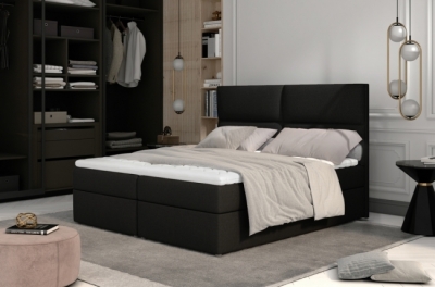 ensemble boxspring complet tête de lit + sommiers + matelas + surmatelas amaris de venesetti - tissu luxe noir - 160x200 cm