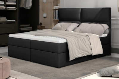 ensemble boxspring complet tête de lit + sommiers + matelas + surmatelas amaris de venesetti - simili cuir noir - 160x200 cm