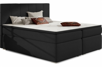 ensemble boxspring complet tête de lit + sommiers + matelas + surmatelas boris de venesetti - tissu luxe noir - 180x200 cm