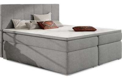 ensemble boxspring complet tête de lit + sommiers + matelas + surmatelas boris de venesetti - tissu luxe gris clair - 140x200 cm