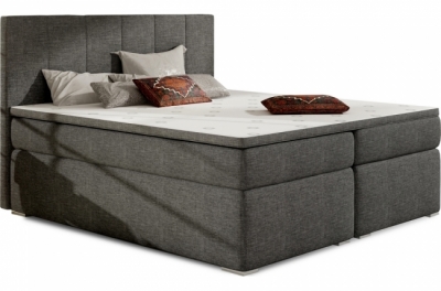 ensemble boxspring complet tête de lit + sommiers + matelas + surmatelas boris de venesetti - tissu luxe gris foncé - 140x200 cm