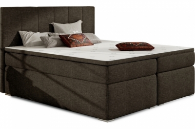 ensemble boxspring complet tête de lit + sommiers + matelas + surmatelas boris de venesetti - tissu luxe chocolat - 180x200 cm