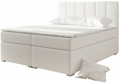 ensemble boxspring complet tête de lit + sommiers + matelas + surmatelas boris de venesetti - simili cuir blanc - 180x200 cm