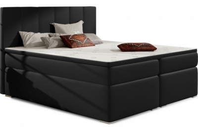 ensemble boxspring complet tête de lit + sommiers + matelas + surmatelas boris de venesetti - simili cuir noir - 180x200 cm