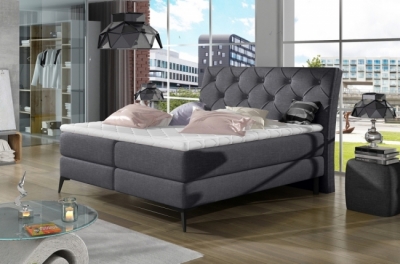 ensemble boxspring complet tête de lit + sommiers + matelas + surmatelas lambert de venesetti - tissu luxe gris foncé - 160x200 cm