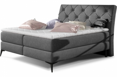 ensemble boxspring complet tête de lit + sommiers + matelas + surmatelas lambert de venesetti - tissu luxe gris foncé - 180x200 cm