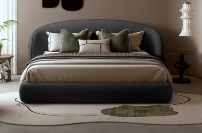 lit design en cuir de luxe luxo, avec sommier à lattes offert, noir, 160x200