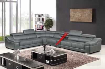 canapé d'angle en cuir buffle italien de luxe 7 places londres gris foncé, angle gauche, canapé personnalisé sur mesure sans le bar