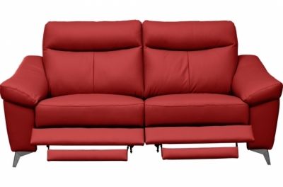 canapé 2 places avec 2 relax en cuir luxe italien, louis, 2 relax électriques,  rouge foncé