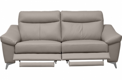 canapé 3 places avec 2 relax en cuir luxe italien, louis, 2 relax électriques,  gris clair
