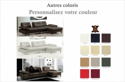 canapé d'angle en cuir italien 5 places lounge, couleur personnalisée