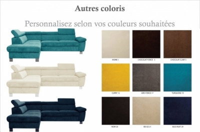 canapé d'angle en velours luxe 5 places lugo couleur personnalisée, angle gauche