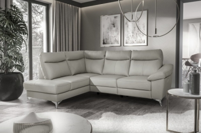 canapé d'angle en cuir italien de luxe 5 places luzini gris clair, angle gauche