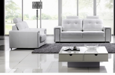 ensemble canapé 2 places + 1 fauteuil,  en cuir prestige luxe haut de gamme italien matignon, blanc