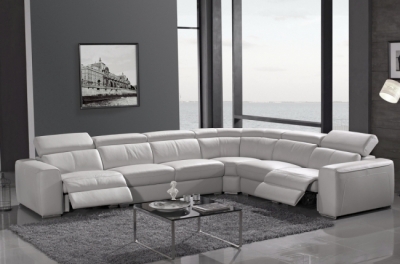 canapé d'angle double relax électrique en cuir de buffle italien de luxe 7/8 places bestrelax, blanc uni, angle droit, table offerte