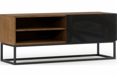 meuble tv avec tiroir - coloris chêne artisanal - façade noir brillant, collection avon