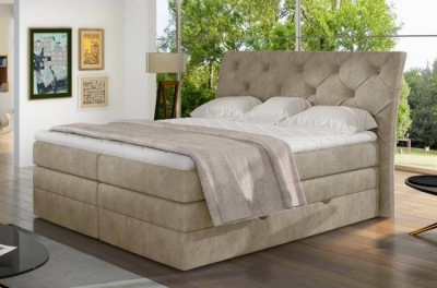 ensemble boxspring complet tête de lit + sommiers + matelas + surmatelas miro tissu luxe beige - 180x200 cm