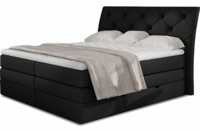 ensemble boxspring complet tête de lit + sommiers + matelas + surmatelas miro tissu luxe noir - 140x200 cm