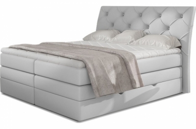 ensemble boxspring complet tête de lit + sommiers + matelas + surmatelas miro en simili blanc - 180x200 cm