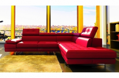 - canapé d'angle en cuir italien 6 places moda, rouge