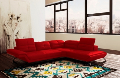 canapé d'angle en cuir italien 5 places moderni, rouge